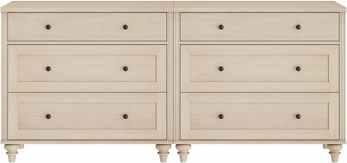 WAMPAT Kids Dresser with 6 Drawers, Baby Dressers with Wide Chest of Drawers, Mid Century Modern Wooden Closet Storage Organizer, Large Wood Dressers for Bedroom, Nursery, Hallway, Beige, 68 inch