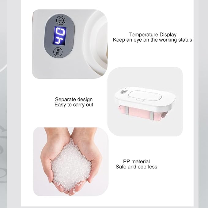 Portable Wipes Warmer with Night Light, Temperature Control, Moisturizing and Heat Preservation, USB Powered, Multifunctional Wipes Holder Dispenser for Baby, Wet Wipes, Tissues