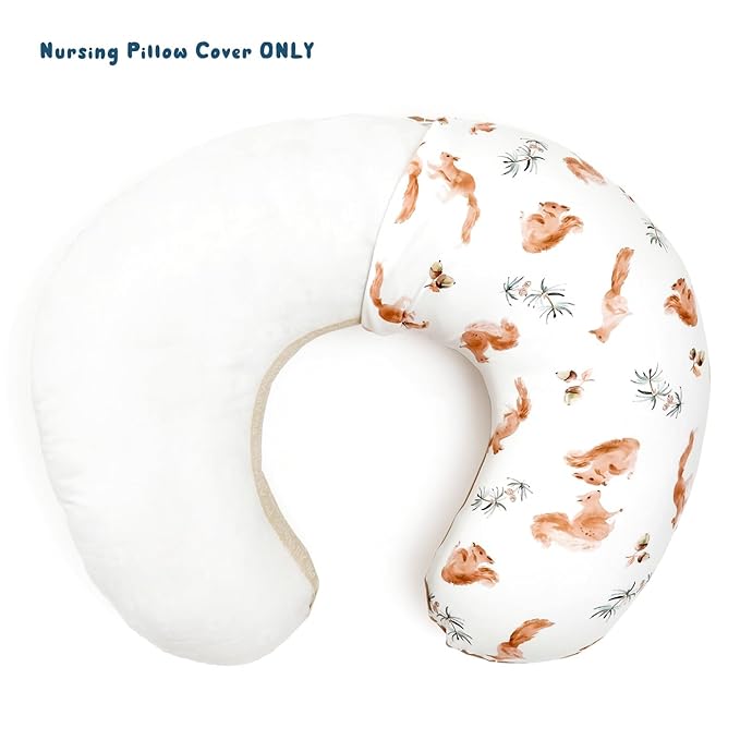 GRSSDER Nursing Pillow Cover Stretchy Minky Removable Nursing Covers for Breastfeeding Pillows, Ultra Soft Comfortable Slipcover for Boy and Girls, Stylish Pretty Squirrel