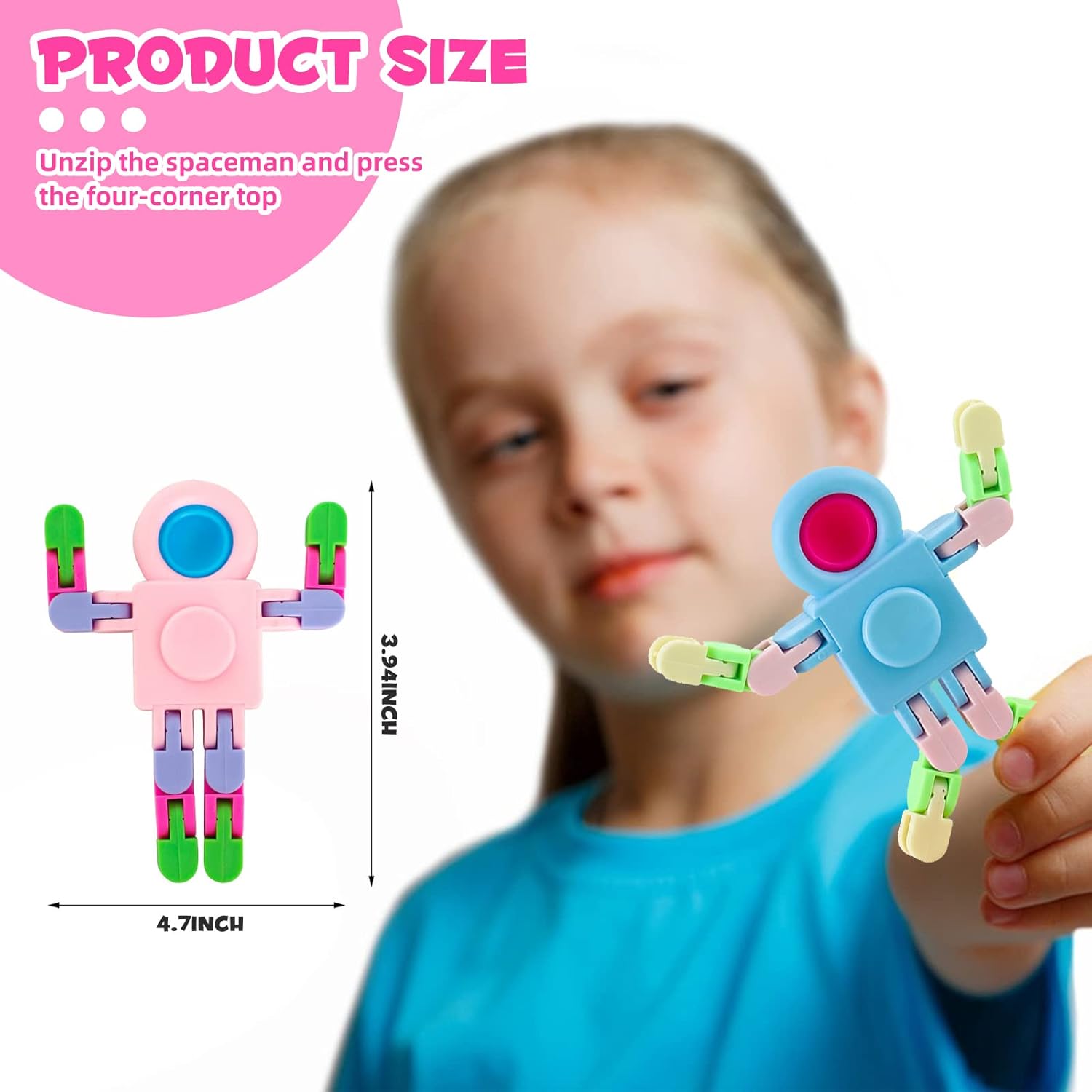 12 Pack Fidget Sensory Spinner Toys， Transformable Chain Robot Fingertip Toy，Pinata Goodie Bag Stuffers Birthday Valentines Day Gifts for Kids,Treasure Box Classroom Prize (A)