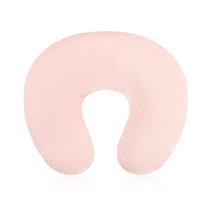 Baby Nursing Pillow Cover, Removeable Breastfeeding Pillow Slipcover, Muslin Nursing Pillow Case for Newborn Boys Girls, Soft Fabric Fits Snug On Infant, Washable & Breathable, Pink (Cover Only)