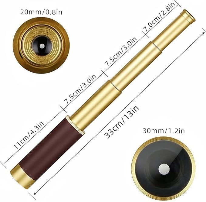 Retro Pirate Telescope Zoomable 25x30 Pocket Monocular Portable Collapsible BAK-4 Lens Captain Jack's Spyglass Handheld Telescope Vintage Telescope for Kids