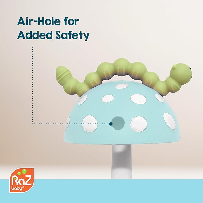 RaZbaby Chompy Grip Teether for Infant & Baby 3M+ Silicone Teething Toy with Suction Base and Multi-Texture Design for Teething Relief - Soothes Sore Gums & Easy-to-Hold Teether, BPA Free - Blue