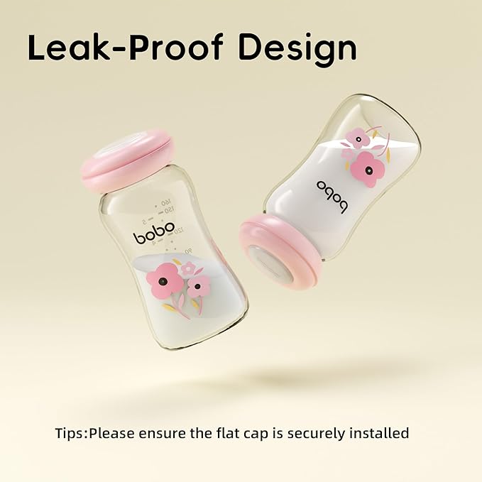 YOHKOH Glass Breast Milk Storage Bottles - 100% Leak-Proof, BPA-Free Breastmilk Storage Containers, Freezer & Dishwasher Safe, Ideal for Nursing Mothers (Multicolor, 5.4oz (Pack of 4))