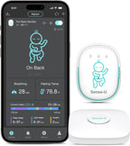 Sense-U Pro Baby Monitor(Long Range) – Tracks Breathing Movement, Rollover & Temperature Anywhere for Better Sleep, Simple Clip-On Smart Tracker with Arousal Vibration, Audible Alerts & Sleep Analysis