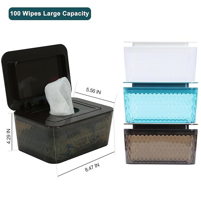 2 Pack Baby Wipes Dispenser Wipe Holder - Larger Capacity Wet Wipe Dispenser Box Wipes Container for Bathroom Keep Wipes Moist and Fresh