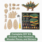 Little Jupiter DIY Wooden Kit with Stickers - Dinosaur Toys for Kids for 7-12 Yrs - Dinosaur Toy Woodworking Kits - Wood Crafts - Kids Building Kit - Wooden Crafts (Stegosaurus)