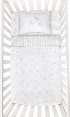 Ely's & Co. Mini Crib Bedding Set for Boys, 4 Piece Set - 1 Fitted Mini Crib Sheet, Quilted Comforter and Decorative Pillow, Blue Dragonfly + Stripe Collection
