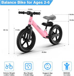 Ridego 12 or 14 Inch Balance Bike for Kids 2-6 Year Old,Lightweight Kids Bike with Adjustable Seat, Push Bicycle with Air Rubber Tires，Ride-on Toys Birthday Gift