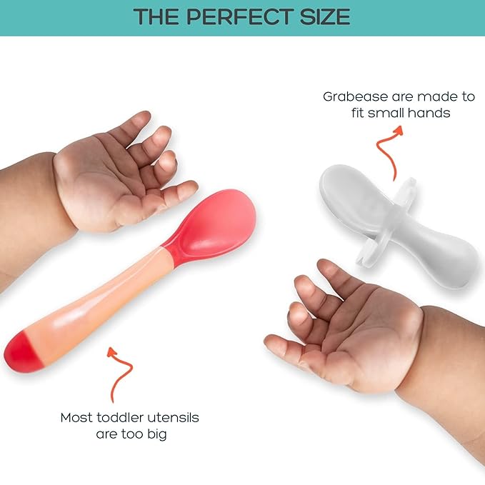 Grabease Baby Feeding Utensils Set - Infant and Baby Fork and Spoon for Ages 1-11 Months, BPAs and Phthalate-Free Cutlery, Plastic, 1 Set, White