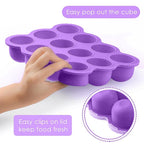 Samuelworld Baby Food Storage Container, 12 Portions x 2.5oz - BPA Free Silicone Freezer Tray with Clip-On Lid for Breast Milk Storage, Homemade Baby Food, Vegetable & Fruit Purees - Purple