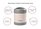 Beaba Stainless Steel Insulated Food Jar 10 oz, Kids Thermos, Lunch Containers, Leakproof, Wide Opening, Suitable for Hot and Cold Foods (Rose)