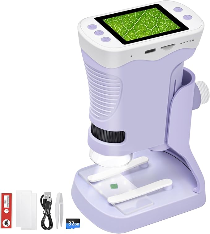 Mini 3-in-1 Pocket Microscope with Camera & Telescope, 32GB SD Card, 2.4" IPS HD Screen, Handheld Digital Microscope for Kids, Educational Science Kit, Christmas Birthday Gift for Boys Girls Ages 3-9