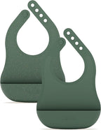 Lalo The Bib - Waterproof, Non-Toxic Silicone Baby Bib with Adjustable Neck Band & Silicone Food Pouch Catcher, Set of 2