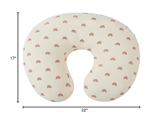 Onacosht Muslin Nursing Pillow Cover Soft 100% Cotton Feeding Pillow Slipcover Fits Standard Infant Nursing Pillow for Boy and Girl, Rainbow Printing