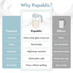 Papablic Glass Breastmilk Pitcher, Formula Mixing Pitcher with Mixing Handle Lid, Wide Mouth Mason Jar Mixer with Flip Locking Spout, Easy to Clean, BPA Free, Blue