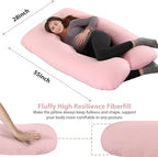 Amagoing Pregnancy Pillow, 57 Inch U Shaped Maternity Full Body Pillow for Sleeping, Support for Women with Hip, Leg, Back Pain, Washable Jersey Cover, Gift for Pregnant Women (Pink)