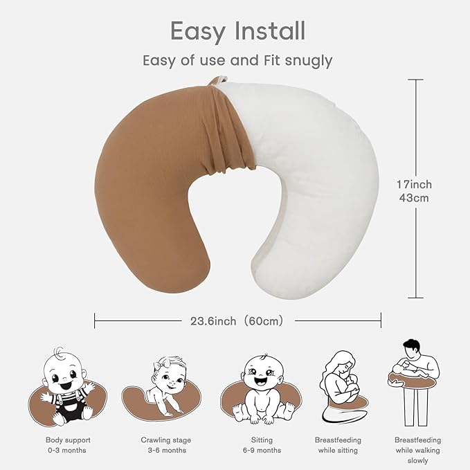 FUNUPUP Muslin Nursing Pillow Cover Compatible with Boppy Nursing Pillow, Soft Baby Nursing Covers for Breastfeeding Pillows for Boys Girls, Brown