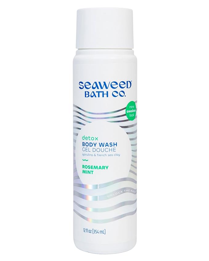 Seaweed Bath Co. Detox Body Wash - Rosemary Mint - Hydrating Foaming Cleanser with Refreshing Natural Ingredients - Vegan, Paraben and Sulfate Free Shower Gel for Women and Men - 12 oz