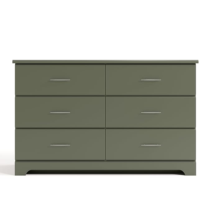 Stork Craft Brookside 6-Drawer Dresser (Olive) – GREENGUARD Gold Certified, Green Dresser for Bedroom, Kids & Nursery Storage Chest, Safety Interlocking Drawers, Pre-Installed Tracks, Kids Chest