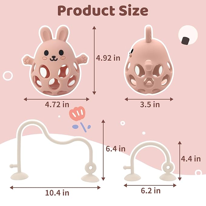 Baby High Chair Suction Toys Teething Chew - Baby Teething Toys Silicone Teethers, Table Toys, Food Grade Silicon for 6 12 18 Months (Beige Pink)