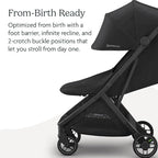UPPAbaby Minu V3 Travel Stroller | Lightweight + Compact Design | One-Hand Fold + Unfold | from Birth + Overhead Compatible | Jake (Charcoal/Carbon Frame/Black Leather)