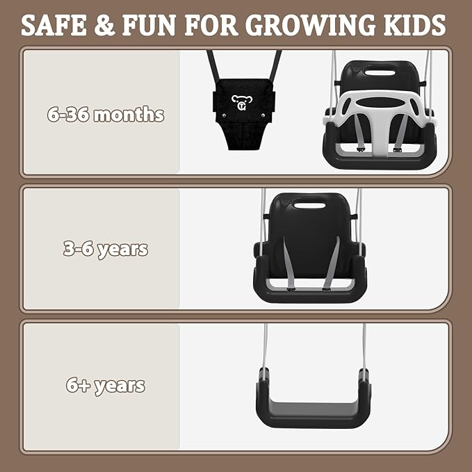 2 in 1 Toddler Swing & Baby Jumper, Foldable Baby Jumper with Soft Cushion, Foldable Indoor & Outdoor Use, Easy to Install & Store Swing Sets for Backyard Play (Black)