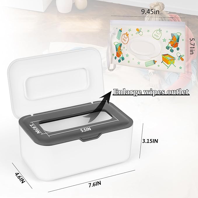 Baby Wipes Dispenser Wipes Holder Wipes Container Case, Keep Wipes Fresh and Clean, for Home Office Kitchen (New Grey)