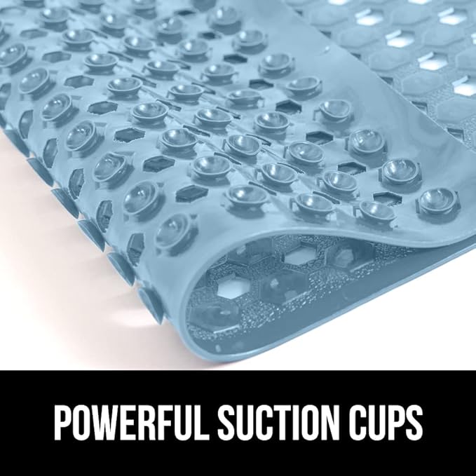 GORILLA GRIP Patented Square Shower Stall Mat, Small Bathtub Floor Mats for Stand Up Showers, Suction Cups and Drain Holes, Machine Wash, Soft on Feet, Bathroom Accessories 21x21 Inch, Sky Blue Opaque