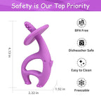 Mombella Baby Teething Toys for Babies 3 6 12 Months with Attachment to Clip on, Soft Silicone Teether Toys, 2 in 1 Elephant Teethers & Pre-Training Toothbrush, 9 Month Old Infant Chew Toys, Purple