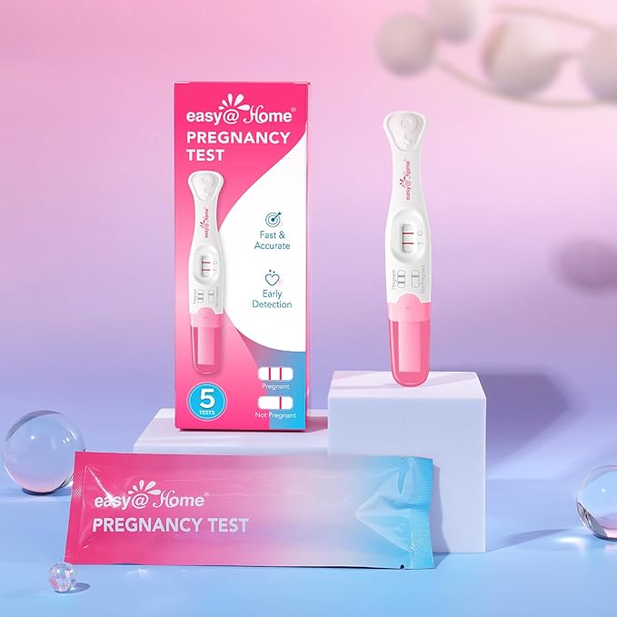 Easy@Home Pregnancy Test Sticks: 5 Count - Reliable and Early Detection Pregnancy Sticks - Precise Results in Minutes - Easy to Use at Home Urine Pregnancy Tests with Curved Handle