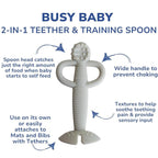 Busy Baby Teething Spoon - 2-in-1 Teether and Training Spoon for Self Feeding, Dishwasher Safe, BPA Free, Food Grade Silicone (Tan)