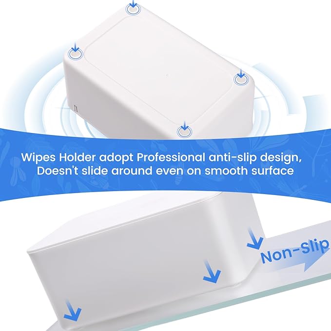 Baby Wipes Dispenser, Baby Wipe Holder for Fresh Wipes, Non-Slip Baby Wipes Container, Refillable Wipes Box with Sealing Design Lid (White)