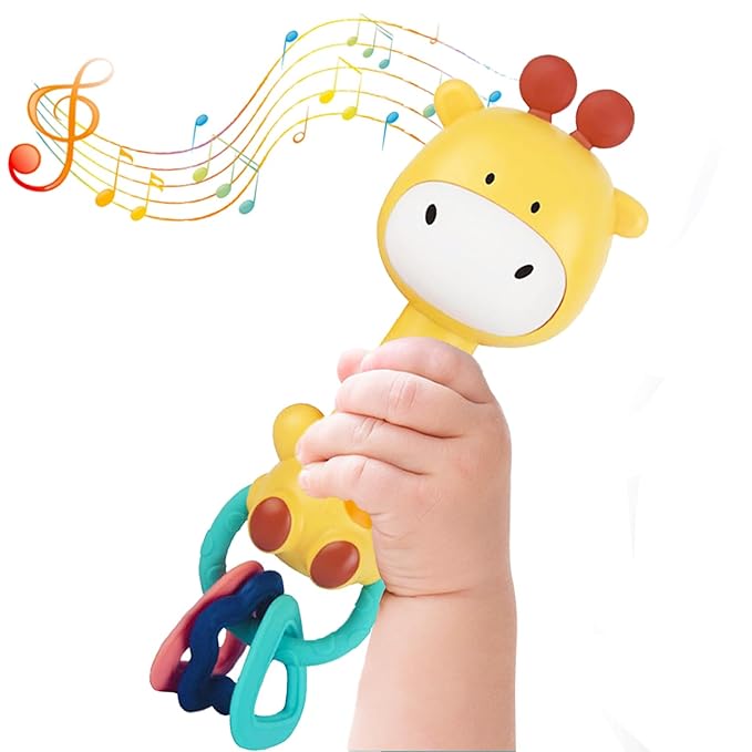 Baby Music Rattle, Teething Toys for Infants 6-12-18 Months Toddlers, Light-Up & Chew Sensory Toys for Baby Boy Girl Gifts (Giraffe)