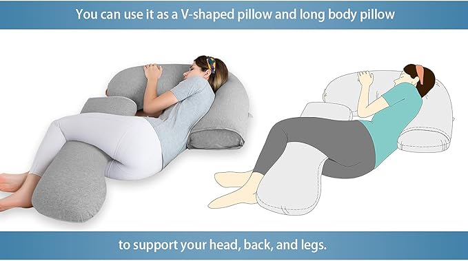INSEN Pregnancy Pillow for Sleeping, L Shaped Body Pillow for Side Sleeping, Detachable Pregnancy Pillow with Full Body Support