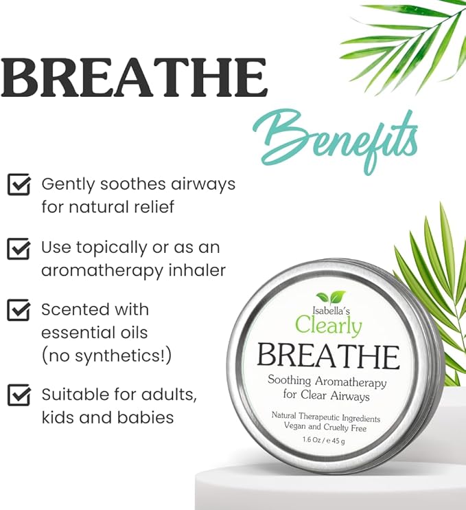 BREATHE Easy, Natural Aromatherapy Essential Oil Blend for Sinus and Nasal Congestion Relief, Seasonal Allergie, Chest Rub | For Adults, Kids, Toddlers, Babies with Peppermint + Eucalyptus | USA Made