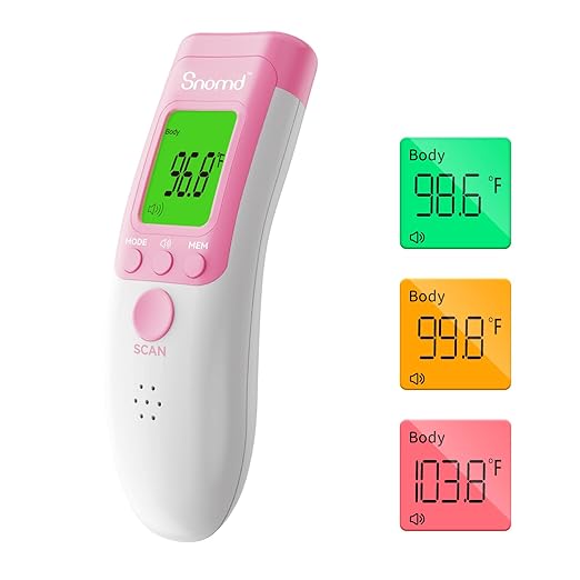 Digital Non-Contact Infrared Forehead Thermometer for Adults, Kids, and Baby, 3-in-1 Medical Grade Thermometer with Fever Indicator, Instant Reading, Backlit LCD Display