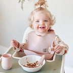 Ali+Oli Spoon & Fork Learning Set for Toddlers (Powder Pink) 6m+ Grab Easy BPA Free Food-Grade Silicone Handle, Kids Silverware Self Feeding Baby Utensil, Multi-stage Baby Feeding Set Ergonomic Design