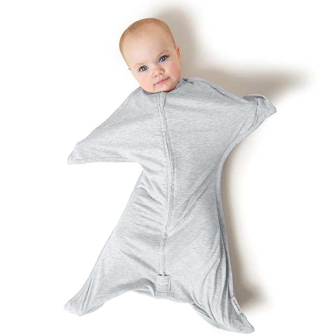 SleepingBaby Zipadee-Zip Transition Swaddle - Cozy Baby Swaddling Blanket with Zipper Convenience - Roomy Wearable Blanket for Easy Diaper Changes - 12-24 Month - Recharge Silver Heather
