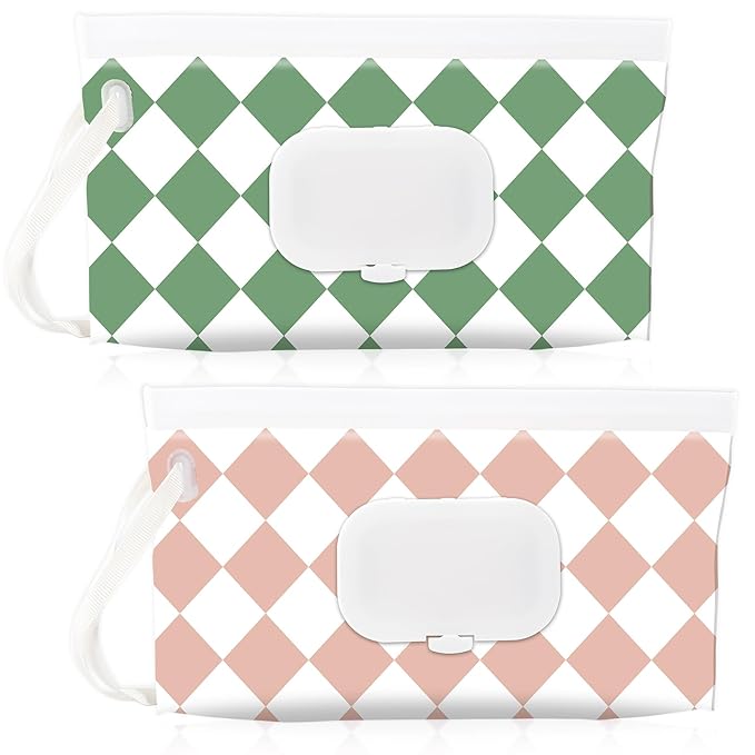 FEBSNOW 2 Pack Baby Wipes Dispenser Holder, Portable Refillable Baby Wet Wipes Pouch Container Reusable Travel Case
