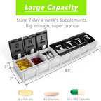 Extra Large Weekly Pill Organizer 2 Times a Day - Remtise Am/Pm Daily Pill Case Medicine Organizer, Push Button 7 Day Pill Box for Pills/Vitamin/Cod Liver Oil/Supplements (Black & White)