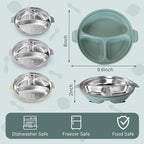 Stainless Steel Toddler Plates with Suction | Non-Slip Divided Baby Plates BPA Free & Non Toxic | Detachable Silicone Base| Dishwasher Safe | Unbreakable Kids Dinnerware 3-Pack