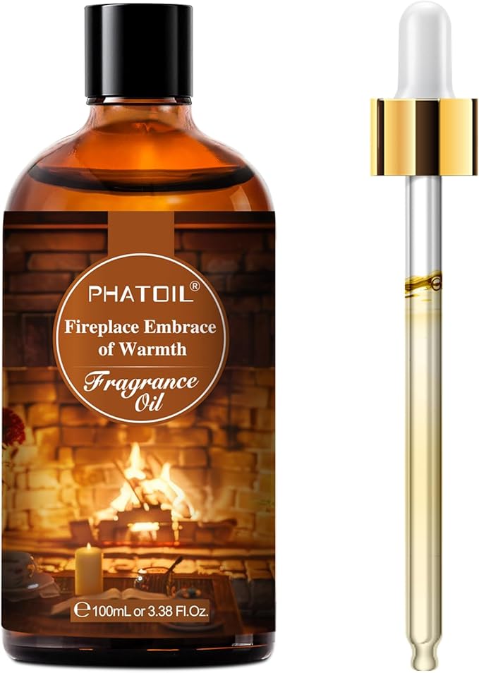 PHATOIL 3.38FL.OZ Fireplace Embrace of Warmth Fragrance Oils for Aromatherapy, Essential Oils for Diffusers for Home, Perfect for Diffuser, Yoga, Skin Care, DIY Candle and Soap Making - 100ml