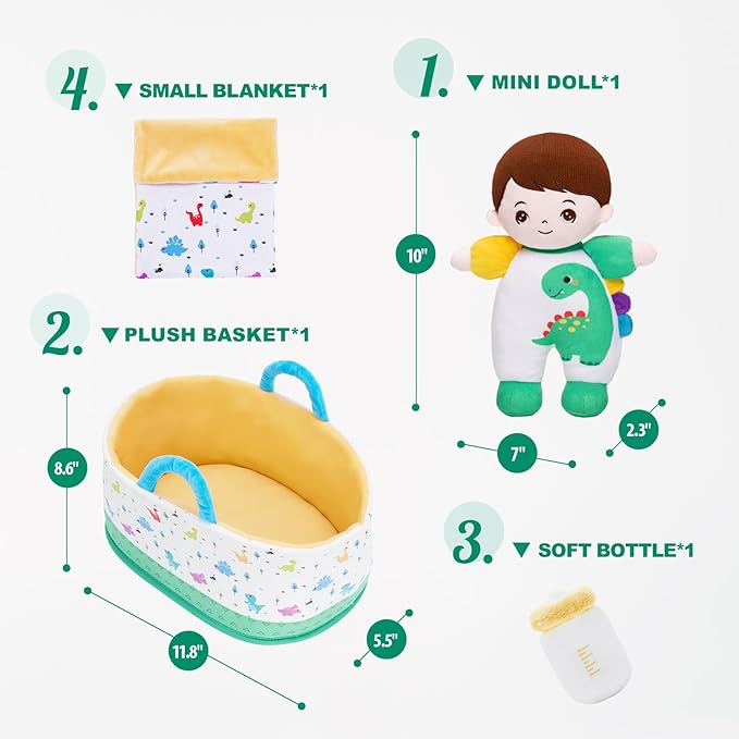 OUOZZZ 10" Soft Baby Boy Doll Set, Baby Doll Accessories Pretend Playset Emotional Social Doll for 2 Year Olds Boy Christmas Birthday Gift