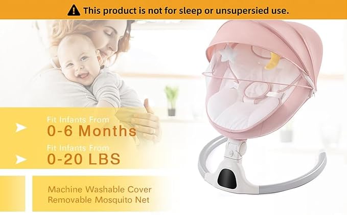 Baby Swing for Infants,Comfort Cradling Baby Rocker Portable Newborn Swing with Music/Remote Control/Timing Function,Pink