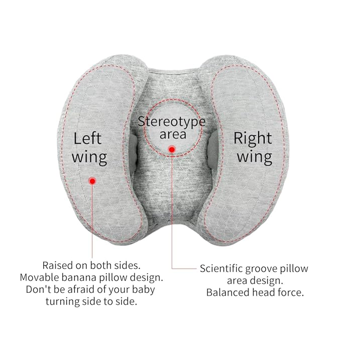 2 in 1 Baby Support Pillow, Adjustable Banana Shape Baby Neck Head Travel Pillow Stroller Insert Cushion for Kids, Toddler, Gray