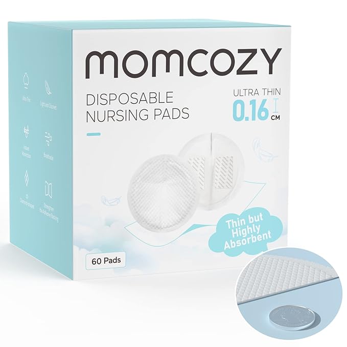 Momcozy Ultra-Thin Disposable Nursing Pads, Ultra-Absorbent and Breathable Portable Breast Pads for Mothers, Keep Dry Continuously, Make Breasts Light and Unburdened, Individually Packaged（60 Count）
