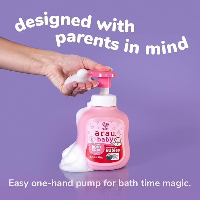 Arau Baby Foam Body Soap Lavender Scent, Natural Plant Based Baby Wash, No Artificial Fragrance or Additives, Gentle for Baby’s Sensitive Skin, Nourishing and Easy Rinse (15.21 Fl Oz)