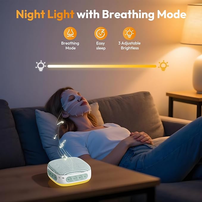 Portable Sound Machine with Night Light, White Noise Sound Machine for Sleeping, 20 Soothing Sounds, Headphone Jack,Long-Lasting Power, Timer, Mini White Noise Machine for Travel Home and Office,Green