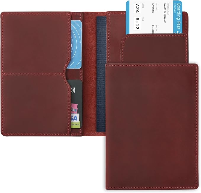 Jack&Chris Leather Passport Holder, Handmade Passport cover, Travel Wallet Cover Case for Men and Women, Leather Travel Documents Organizer Protector, JC107